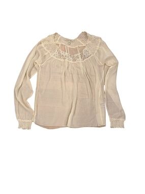 Pristine Free People Ivory off white sheer silk blouse top lace detail 8